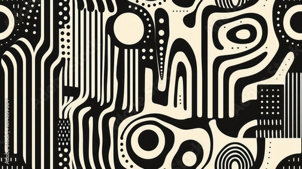 Fototapeta A monochromatic abstract design featuring fluid shapes and patterns, ideal for graphic design and artistic inspiration.
