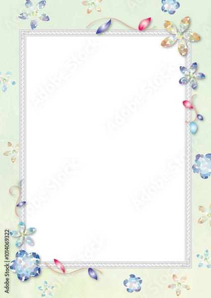 Fototapeta クリスタルフラワーのフレーム、カード背景、グリーン