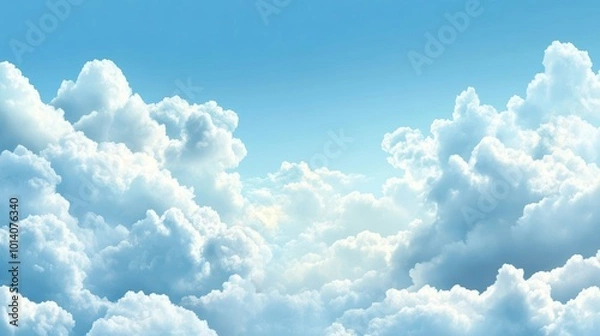 Fototapeta Fluffy white clouds in a clear blue sky capturing serene atmosphere and tranquility