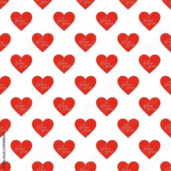 Fototapeta I Love You Hearts Red Pattern with White Background