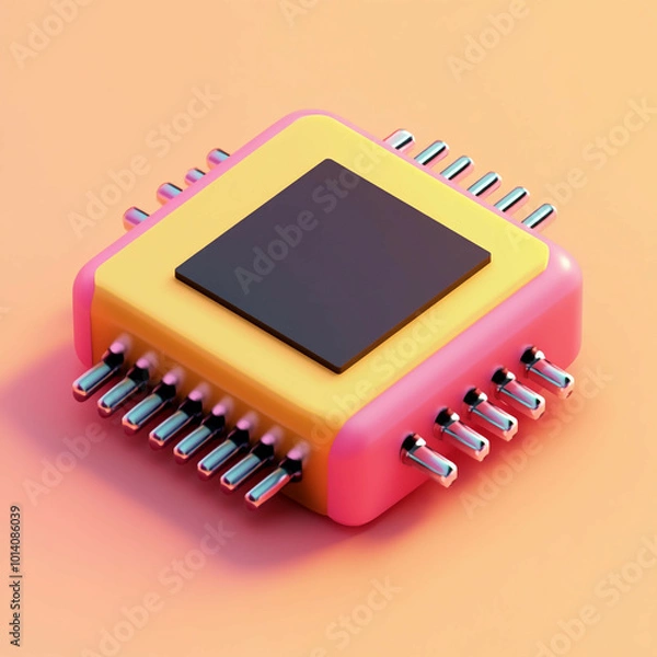 Fototapeta 3D Microchip Icon: Technology and Electronics Component Illustration Logo