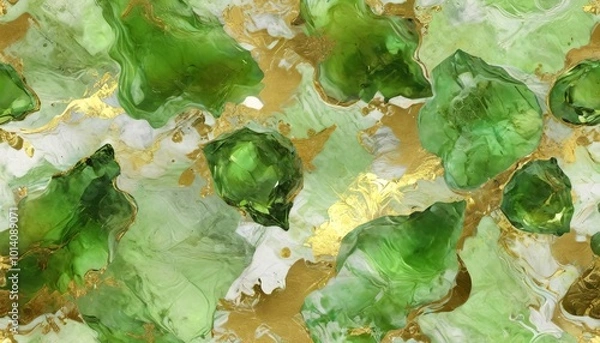 Fototapeta Luminous peridot green and rich gold create an elegant design that captures the beauty of peridot gemstones with polished lacobel accents, Generative AI