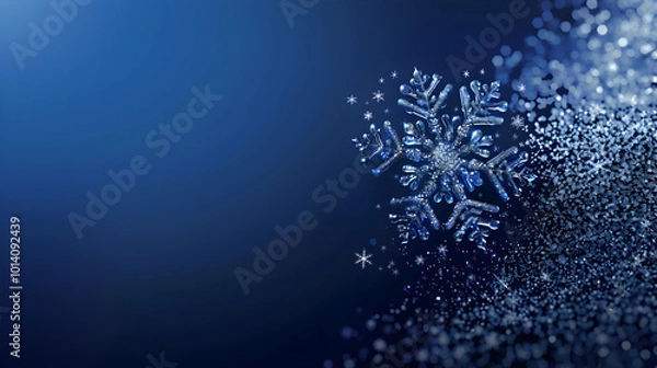 Fototapeta snowflake close-up on blue background, basis for christmas banner or christmas flyer with copy space