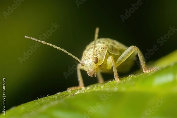 Fototapeta Close up of a tiny green insect on a leaf