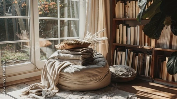 Fototapeta Cozy Indoor Reading Nook with Natural Light