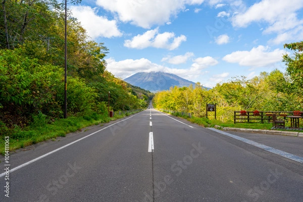 Fototapeta 北海道の道路の風景　羊蹄山方面