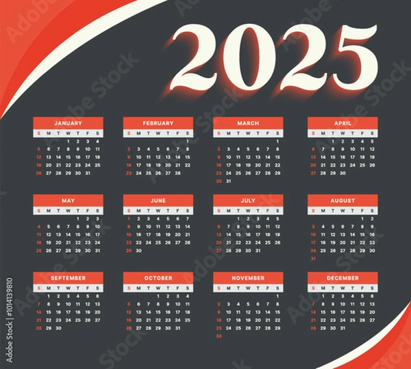 Fototapeta Vector 2025 Annual Calendar Template Design