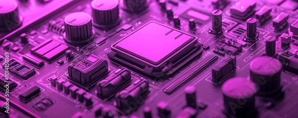 Fototapeta Futuristic Electronics Circuit Board in Purple Hue