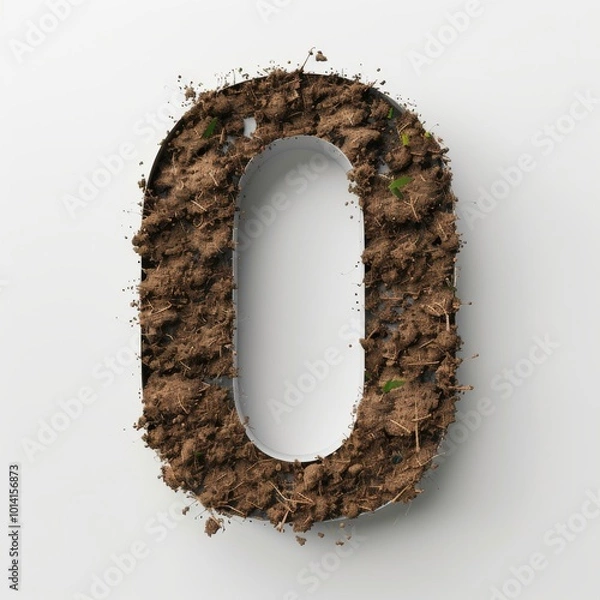 Fototapeta Dirt number 0, soil isolated on white, number of the English alphabet isolated on white background.