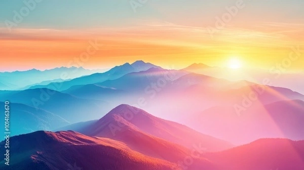 Fototapeta Inspirational quote banner with a scenic mountain range and sunrise, creating a positive and uplifting Facebook cover.