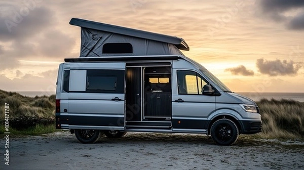 Fototapeta Camper Van Adventure: Exploring the Coast at Sunset