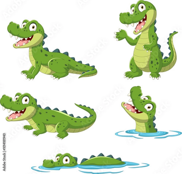 Obraz Cartoon funny crocodile collection set