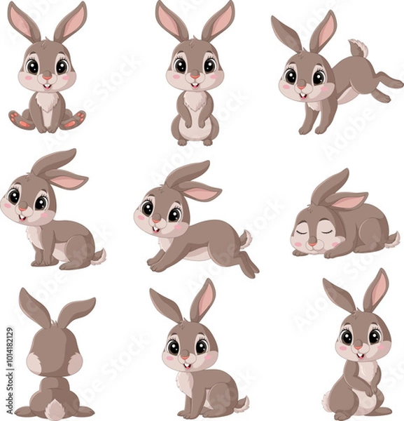 Fototapeta Cartoon happy rabbit collection set