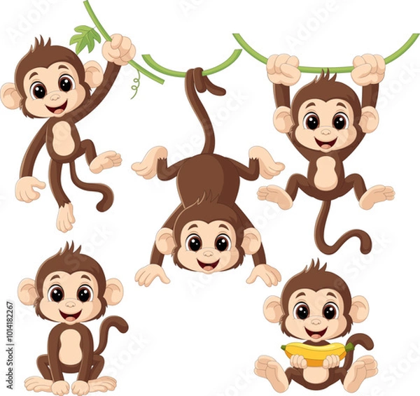 Fototapeta Illustration of cartoon monkey collection set