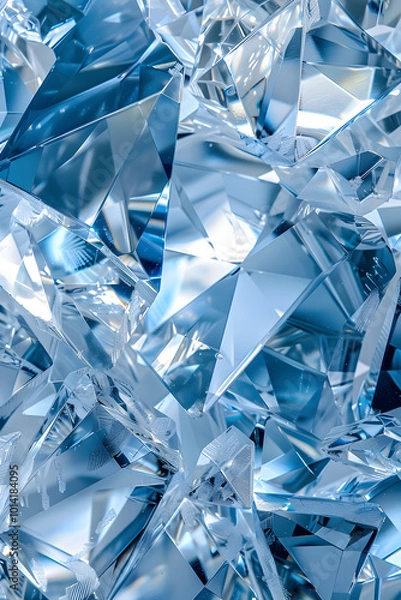 Fototapeta Shining blue diamonds on shiny background close-up with copy space, jewelry banner with space for text
