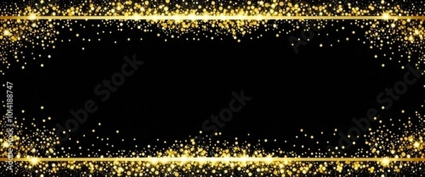 Fototapeta Gold Glitter Frame as Border of Sparkling Dust on Black Background for Composition