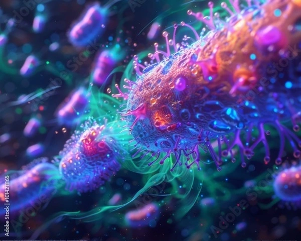 Fototapeta Artistic representation of bacteria. AI.
