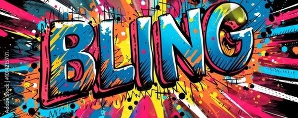 Fototapeta Abstract pop art background with "BLING" inside. Comic book elements, Dynamic visuals, Colorful vector
