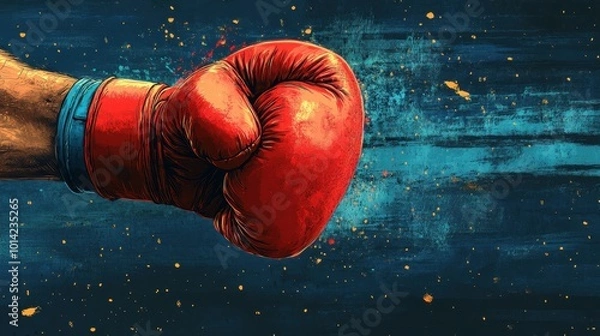 Fototapeta Fist with Red Boxing Glove Punch with Fist with Blue Boxing Glove