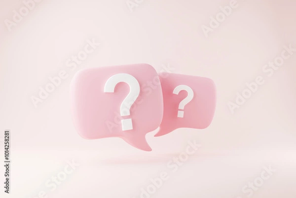 Fototapeta 3D rendering A question mark floated in the air. Question ideas that arise in various places