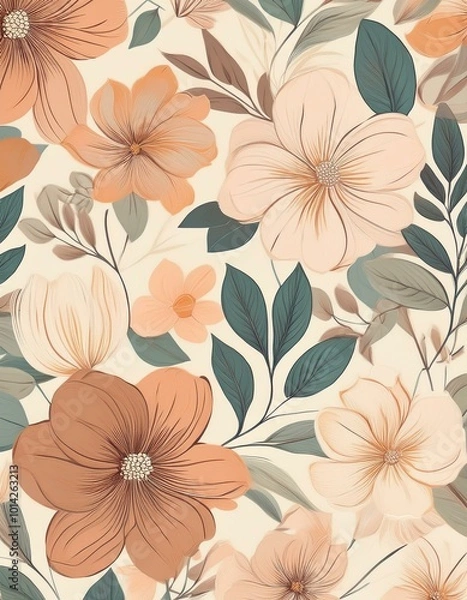 Fototapeta Delicate floral pattern in warm tones