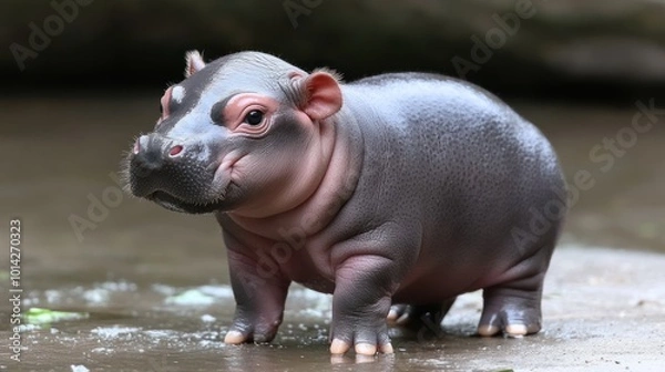 Fototapeta Adorable Baby Hippo Named Moo Enjoying Playful Chaos