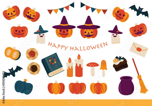 Fototapeta ハロウィン　おばけとかぼちゃ　ラスターイラストセット