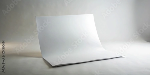 Obraz A minimalist product shot of a single, crisp, white sheet of paper on a pristine white background, with softbox lighting and razor-sharp focus.