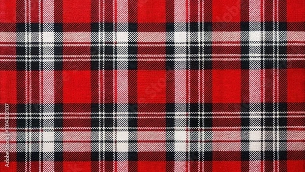 Fototapeta Aerial View of Red, Black, and White Plaid Seamless Pattern for Textiles and Fashion Design