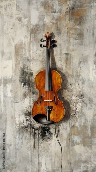 Fototapeta Violin on a Textured Wall: A Still Life