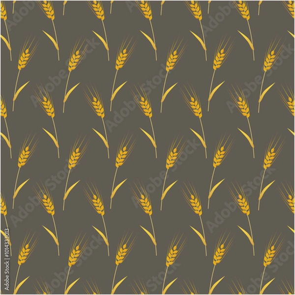 Obraz Seamless pattern of decorative golden barley field on dark brown background
