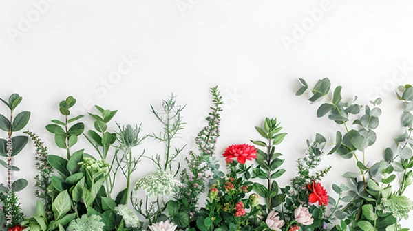 Fototapeta Beautiful colorful fresh flowers bouquet isolated on white space,Coconut palm tree isolated on white background