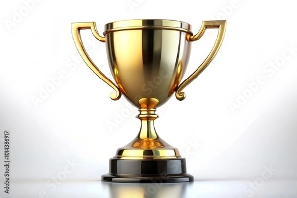 Fototapeta An elegant gold trophy on a clean white background, perfect for representing awards, achievements, and