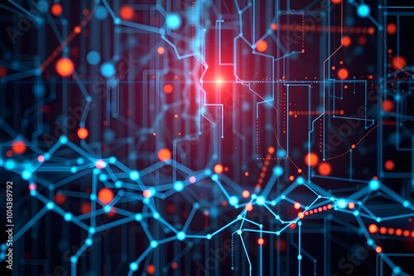 Fototapeta Abstract digital wave pattern with neon lights, suitable for technology concept background