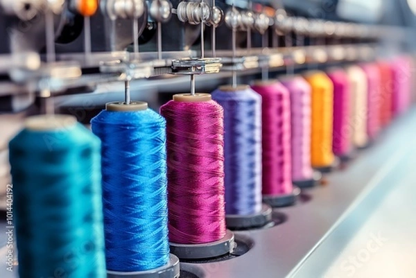 Obraz Spools of new threads closeup, sewing machine