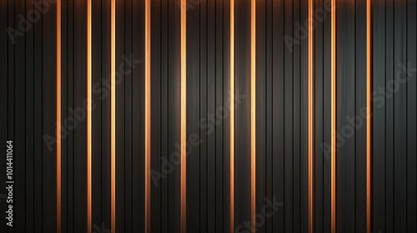 Fototapeta Modern Dark Wood Panel with Elegant Linear Lighting and copy-space
