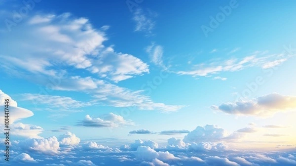 Fototapeta A clear blue sky with soft, wispy clouds at sunrise