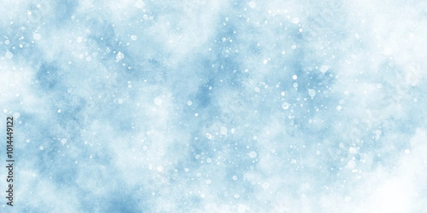 Fototapeta light blue bokeh background for design, Abstract blue background with snowflakes floating randomly, blue grunge texture with bokeh, beautiful blue watercolor background with glitter particles.
