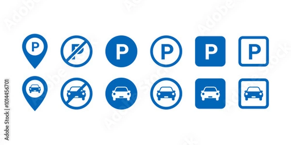 Fototapeta A set of car parking icons and signs with a transparent background.