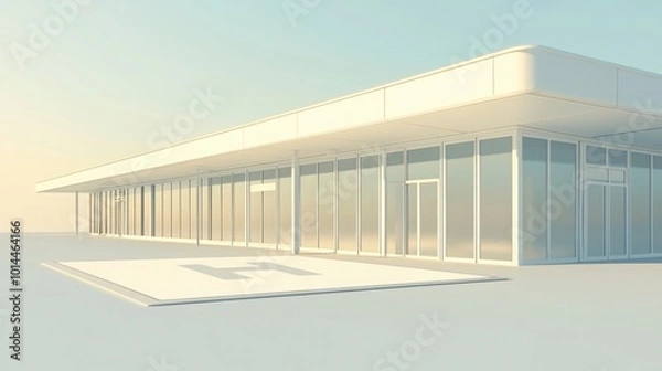 Fototapeta Sleek white rooftop landing pad with large "H" sign for aircraft, emphasizing modern simplicity and functionality. 