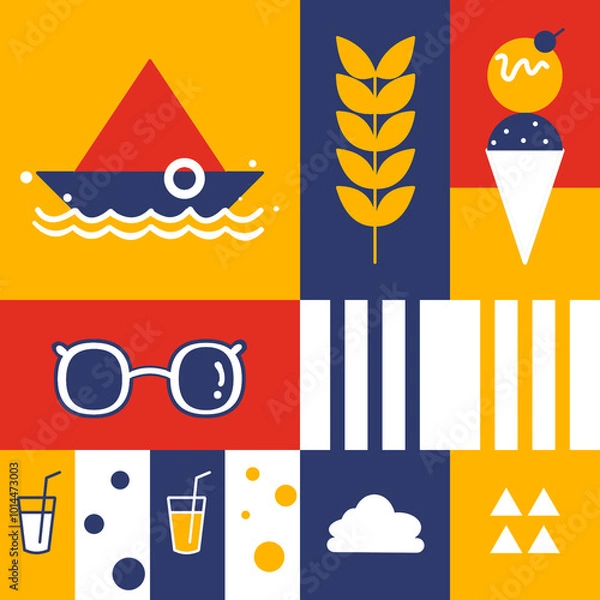 Obraz Flashy, Dazzling, Fresh Vacation-holiday flat art. Summer vibes will brighten up your day.