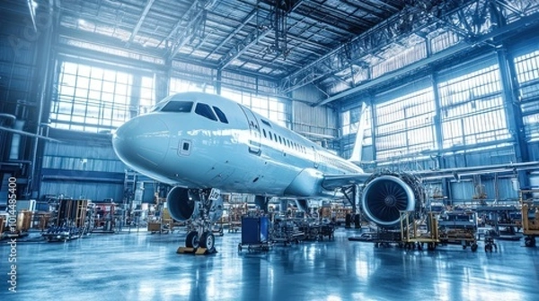 Fototapeta airplanes under construction in an aviation factory