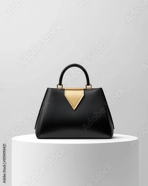 Fototapeta A stylish black handbag with a gold accent displayed on a pedestal.
