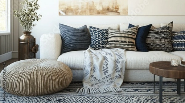 Fototapeta A cozy and inviting sitting area with a mix of plush seating