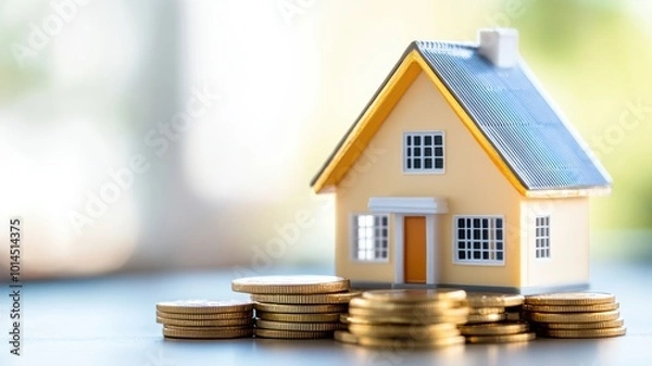 Obraz Model house with coins, representing finance