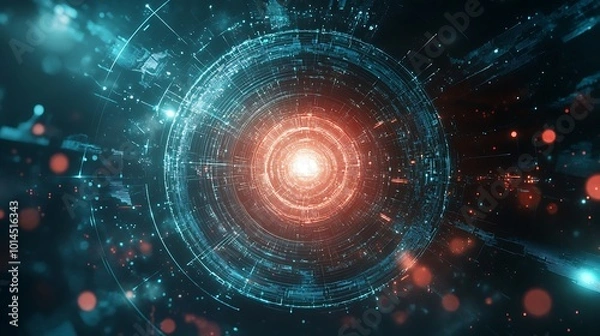 Fototapeta Abstract digital background with a glowing circle and lines.