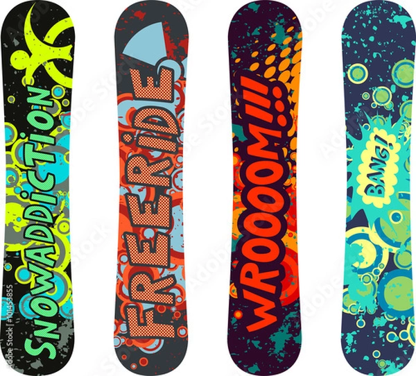 Fototapeta Snowboard design pack with cartoon style elements