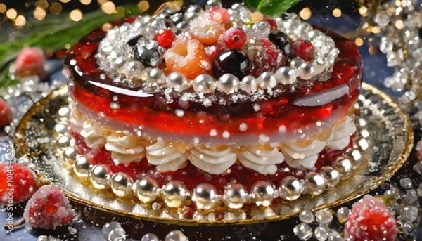 Fototapeta カラフルで豪華な装飾のマルチレイヤーケーキ：宝石のような美しさ