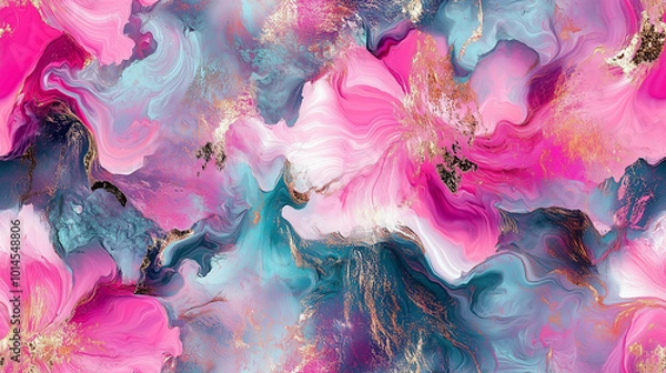 Obraz Marble pattern with pink, blue, and teal abstract, seamless and repeating texture