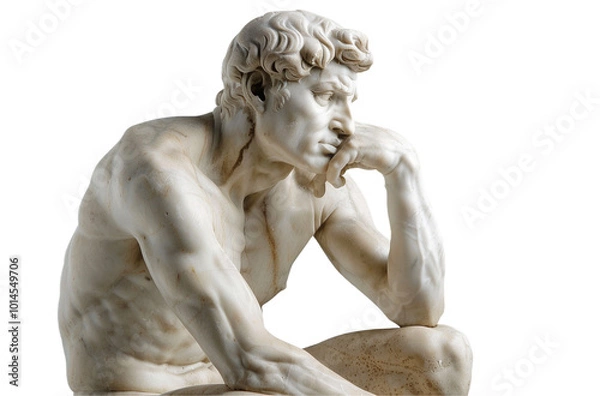 Fototapeta Pensive Male Marble Statue in Classical Art Pose of Deep Thought
